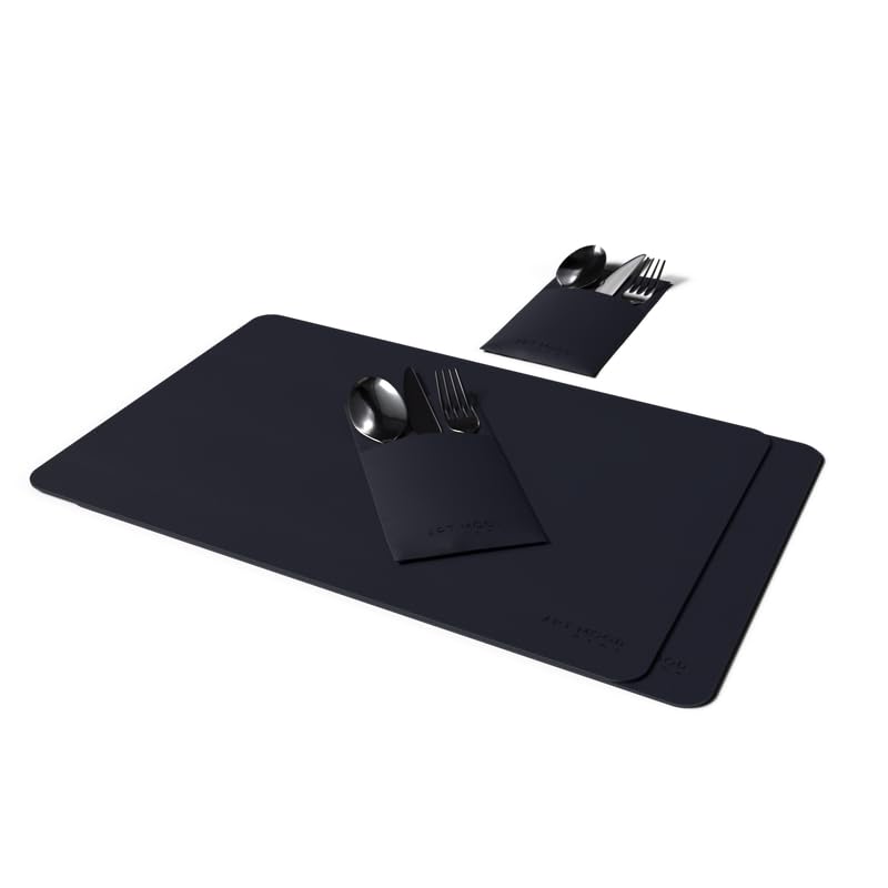 Leather Placemats and Cover Holder - Set of 2 Placemats, 2 Cover Holders Durable for Dinner Plate, Dining Table