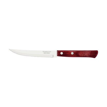 Steak Knife with Stainless-Steel Serrated Blade, Durable Treated Red Polywood Handle, Perfect for BBQ, Kitchen, and Dining, 5-Inch Blade