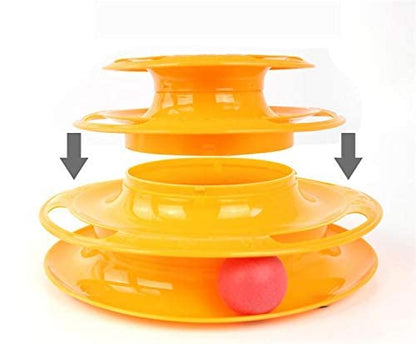 Little Pet Toys Interactive Three Levers Tower of Tracks Pet Crazy Ball Disk Toy (Orange)
