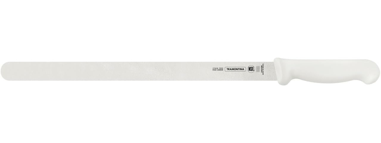 Professional Slicing Knife, 16-Inch Stainless Steel Blade with White Polypropylene Handle, Durable and Sharp, Ideal for Slicing Meat, Roasts, and BBQ