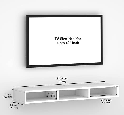 WalLMount TV Entertainment Unit, a sleek Floating Cabinet with Set Top Box Holder Shelf, ideaLfor TVs up to 101.6 cm, presented in a crisp and contemporary White finish