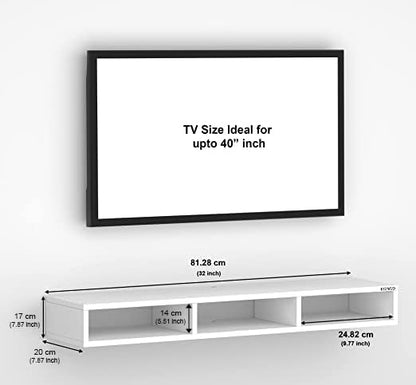 WalLMount TV Entertainment Unit, a sleek Floating Cabinet with Set Top Box Holder Shelf, ideaLfor TVs up to 101.6 cm, presented in a crisp and contemporary White finish