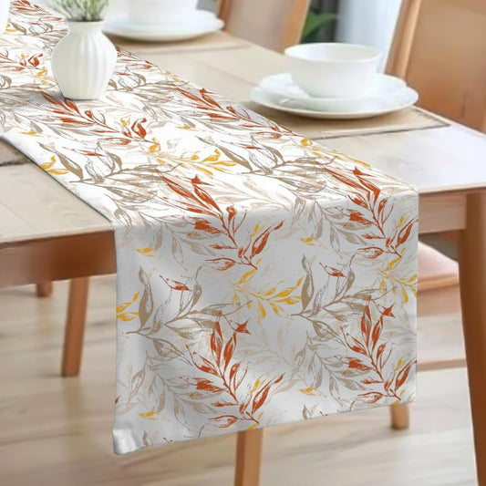 Table Runner, 45 x 140 cm Linen Velvet Fabric with Modern Leaves Design, Elegant Rectangular Cover for Dining Kitchen or Living Room Tables, for Daily Use and Special Occasions