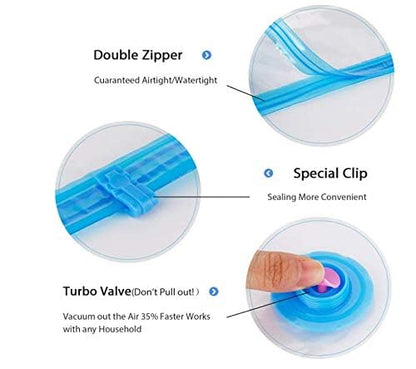 Jumbo Vacuum Space Saver Storage Bags. Travel Vacuum Hand Pump, Excellent for Long Term Storage or Saving Extra Space While Traveling Pack of 6