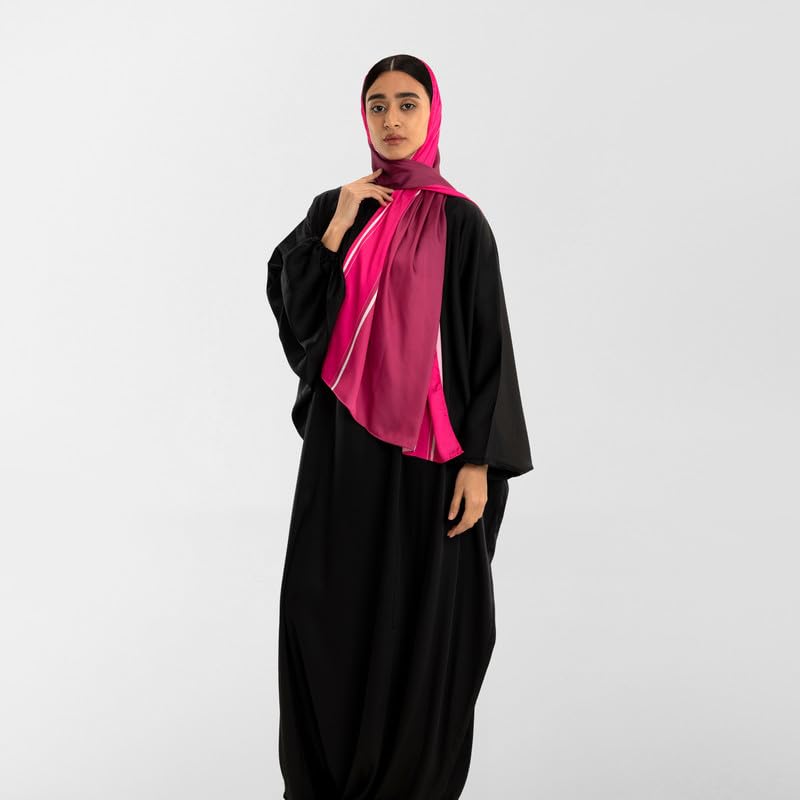 Isdal Al-Taqwa Women's Prayer Dress, a One-Piece Garment in Pink & Black made from Soft, Flowing Satin for Full Coverage, One Size Fits All, a Lovely and Comfortable Prayer Abaya for Salah
