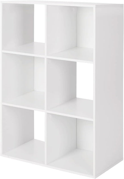 Storage Unit with 6 Cubes in White, Versatile Bookcase for Living Room or Kids' Rooms, Freestanding Wooden Laminated Shelf Organizer for Home or Office Essentials