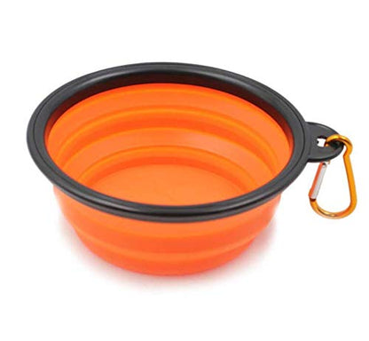 Collapsible Dog Bowl, Collapsable Pet Travel Bowls for Cats Dogs, Food Grade Silicone Dog Dishes, Portable Pet Feeding Watering Dish for Walking Hiking Camping Including Carabiners orange