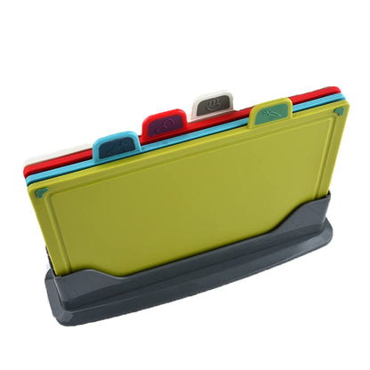 FUYTERY Kitchen Plastic Cutting Board Set of 4 Chopping Sorting Index Set Belt Storage Rack