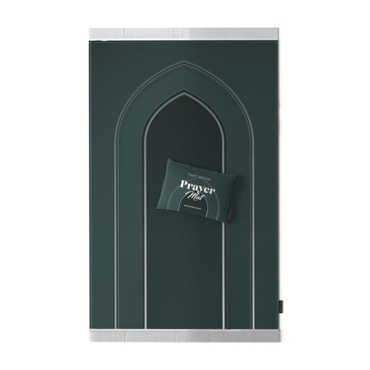 Velvet Prayer Mat in a rich Dark Green, 68x117 cm, a luxurious and soft rug with an elegant design, providing a comfortable and reverent space for prayer at home, mosque, or travel