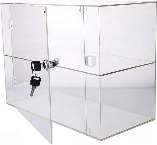 High Gloss Clear Acrylic Display Case with 1 Shelf and Front Door with Security Lock for Collectibles Office Home Store Display Stand