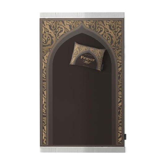 Al-Hedaya Velvet Prayer Mat, a Luxurious Islamic Rug in Brown from Soft Velvet Material, 68x117 cm, for Comfortable Prayer, Ideal as a Salah Mat for Home, Mosque, or as a Travel Janamaz
