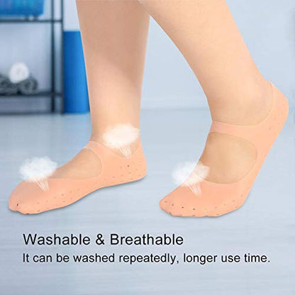 ZJchao Silicone Gel Moisturizing Socks, Foot Anti-Cracking Protector Foot Care Tool Prevention Socks Relieve Plantar Fasciitis Pain Heel Bone Spur Pain Soften Dead Skin Dry Cracked Skin (M-Skin Color)