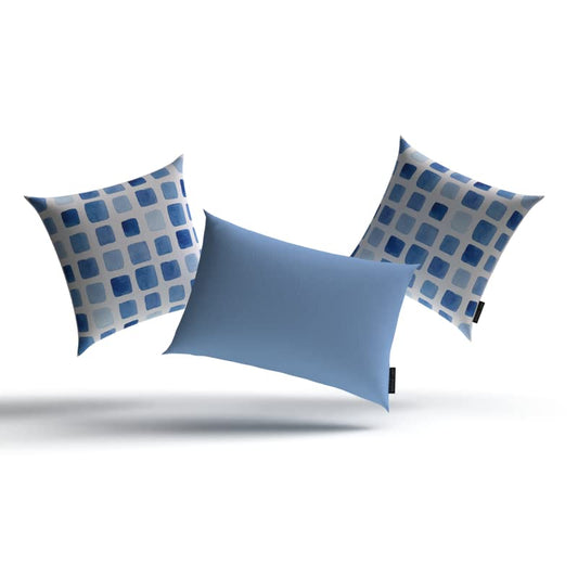 Stamps Set Canvas Cushion Cover, a durable multicolor decorative pillow with a unique vintage postage stamp collage, 40x40 cm, perfect for a travel-themed or eclectic interior design