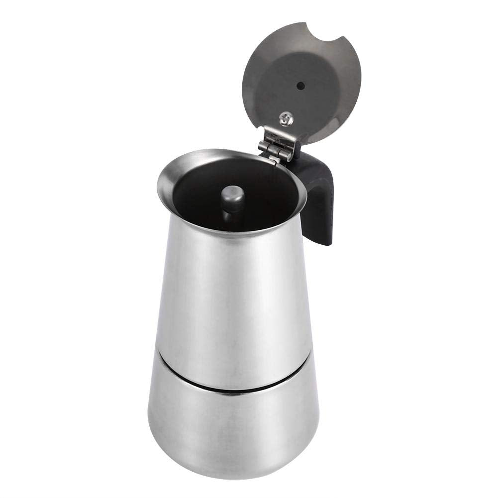 Stainless Steel Coffee Maker, 100ml/200ml/300ml/450ml Moka Pot Espresso Coffee Maker Stove for Office Use(100ml), Silver