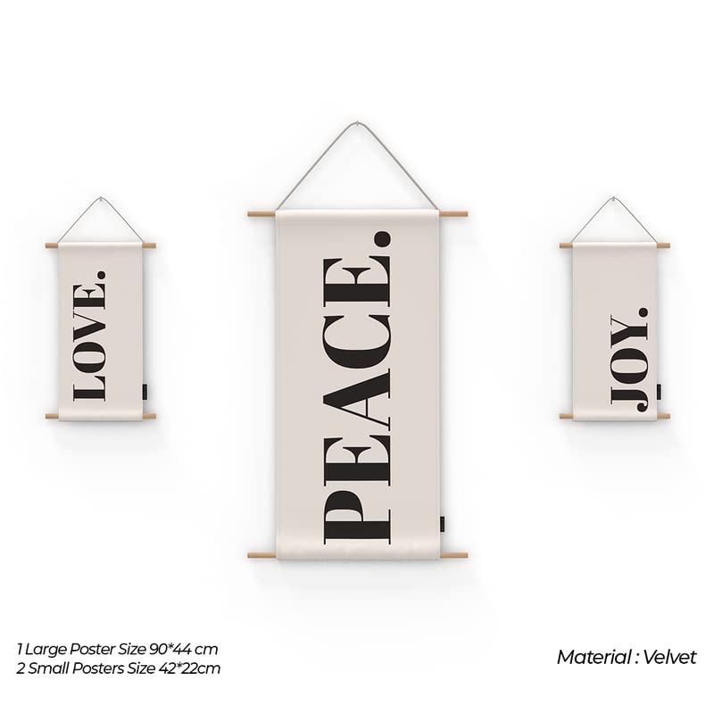 Peace 3-Piece Fabric Poster Set, a Wall Art Decor Kit with 1 Large (90x44 cm) and 2 Small (42x22 cm) Panels, an Inspirational Themed Design for a Calm Living Room or Bedroom Decor