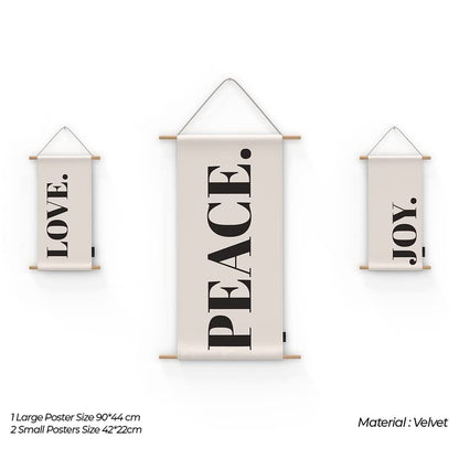 Peace 3-Piece Fabric Poster Set, a Wall Art Decor Kit with 1 Large (90x44 cm) and 2 Small (42x22 cm) Panels, an Inspirational Themed Design for a Calm Living Room or Bedroom Decor