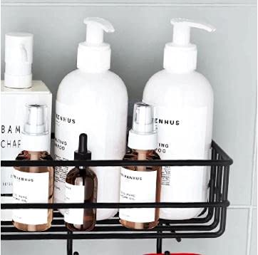 ZIVIK Shampoo Holder Kitchen Organizer Bathroom Shelves with 4 Hook, Hooked Toilet Accessories Storage Shelves Punch-Free Floating Metal Floating Shelf Shower Hanging Basket