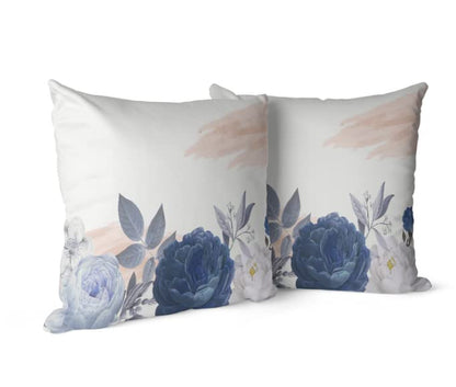 Bloom Cushion Cover in Blue & White, 40x40 cm, a decorative throw pillow with a fresh floral design, perfect for adding a touch of elegance and serenity to your living room or bedroom