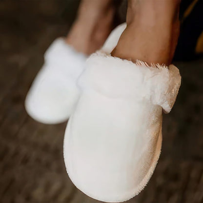 INtex HOME Luxury Plush White Indoor Slippers - Soft Fleece Lining with Faux Fur Trim Non-Slip Sole - Cozy House Slippers for Men and Women - 1 Pair, One Size