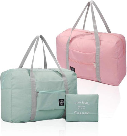 Foldable Travel Duffel Bags, 2-Pack Lightweight & Waterproof Luggage for Sports, Gym, and Vacation, Expandable Carry-On Overnight Bags for Women, Includes Light Blue & Pale Pink