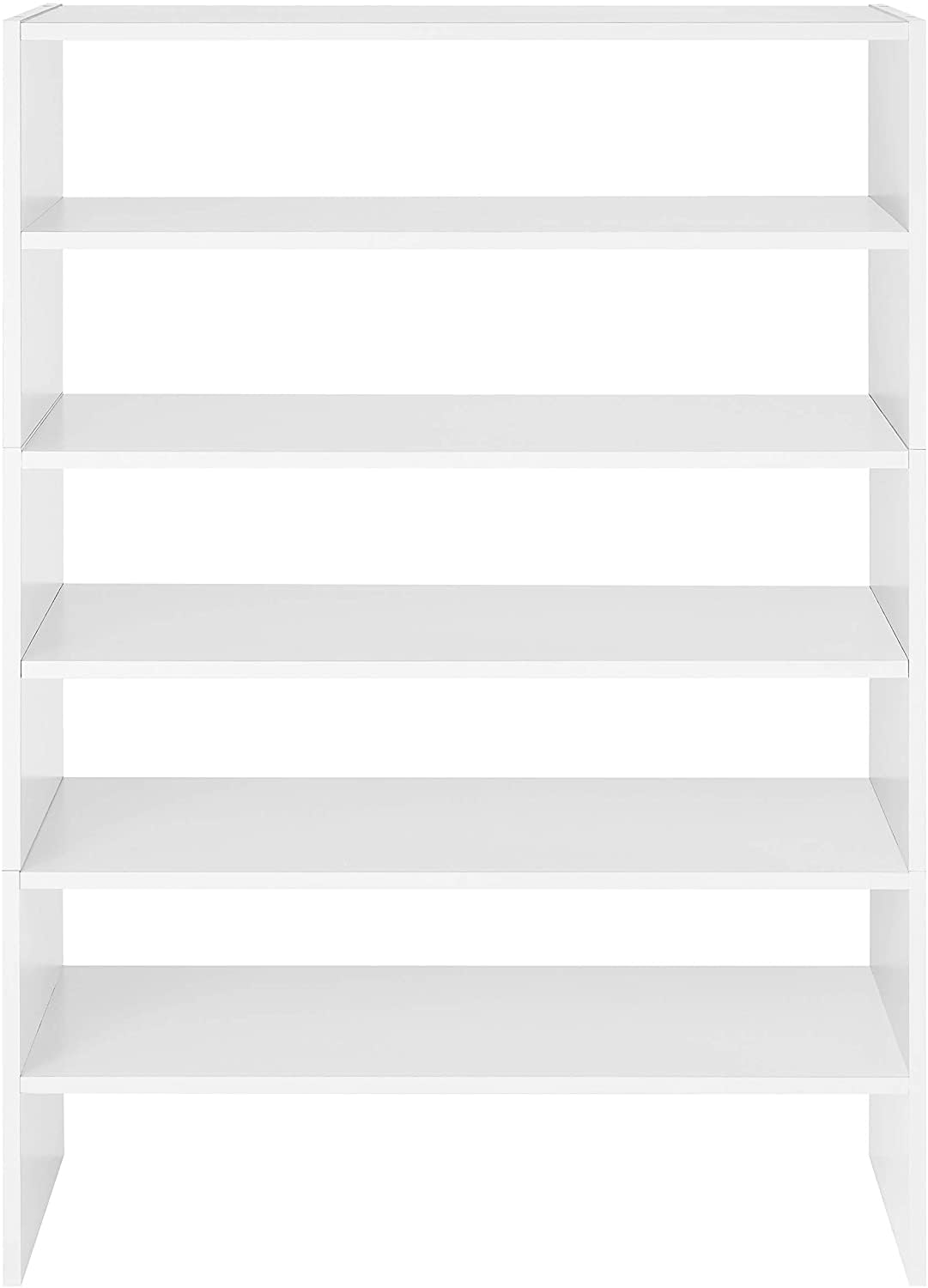 Wooden Stackable Shoe Rack with 2 Shelves, 61cm Wide Open Storage Organizer in a Clean White Finish, Simple and Versatile Footwear Stand for Entryway or Closet