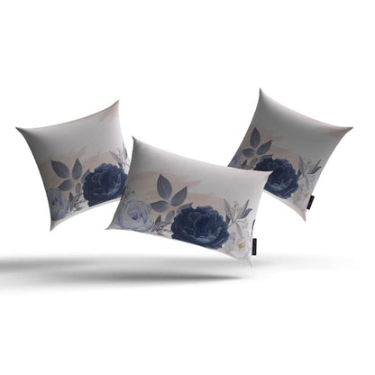 Bloom Set Velvet Cushion Cover in Blue & White, a plush decorative pillow with a beautiful floral pattern, 40x40 cm, perfect for creating a serene and elegant atmosphere in your bedroom