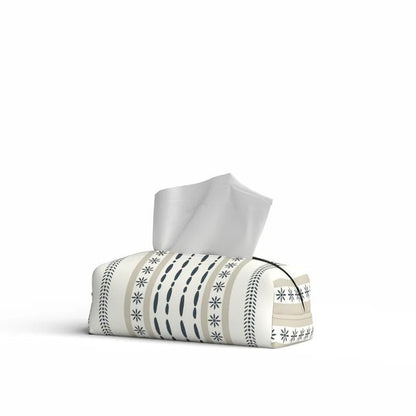 HOME Tissue Box, Fabric Exterior with Leather Inner Layer, Decorative Zippered Tissue Holder, Elegant Stitching, Durable Soft Material for Home Office Living Room or Bathroom