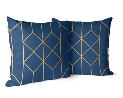 Canvas Tableau Cushion Cover in Blue & Gold, 40x40 cm, a durable decorative pillow with an elegant and artistic design, creating a sophisticated and picturesque accent for your sofa