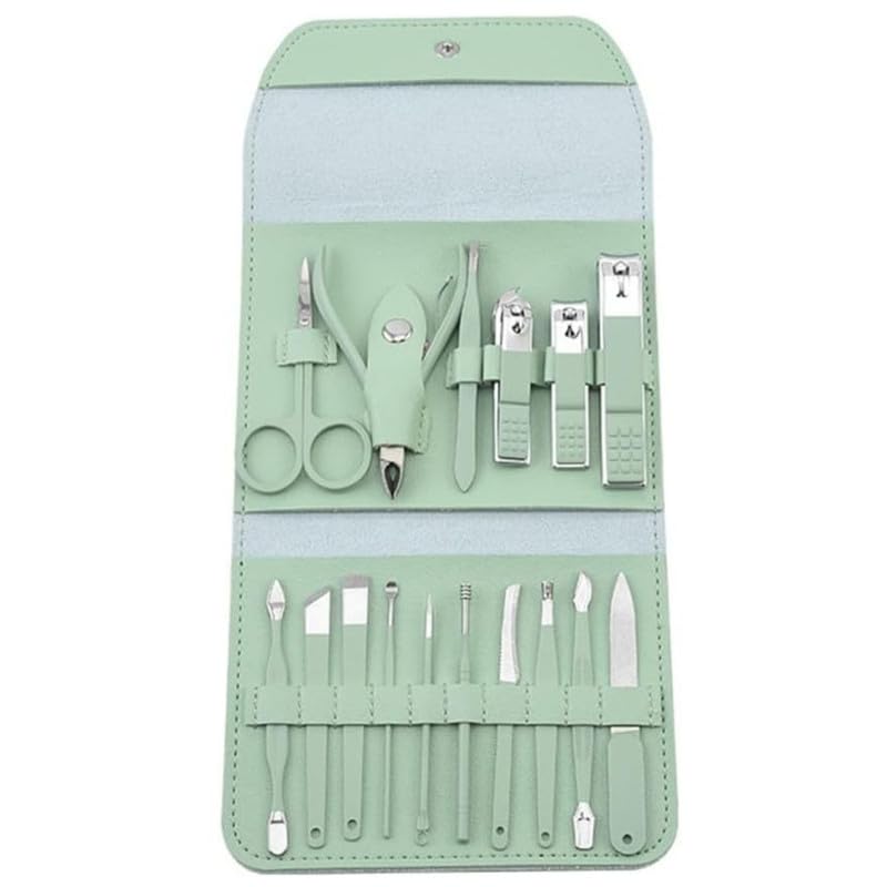 طقم قص الأظافر، مجموعة من 16 قطعة من الفولاذ المقاوم للصدأ مع مقص أظافر وملقط ومقص بشرة، ومجموعة أدوات مانيكير وباديكير للمنزل والسفر