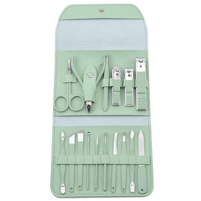 طقم قص الأظافر، مجموعة من 16 قطعة من الفولاذ المقاوم للصدأ مع مقص أظافر وملقط ومقص بشرة، ومجموعة أدوات مانيكير وباديكير للمنزل والسفر