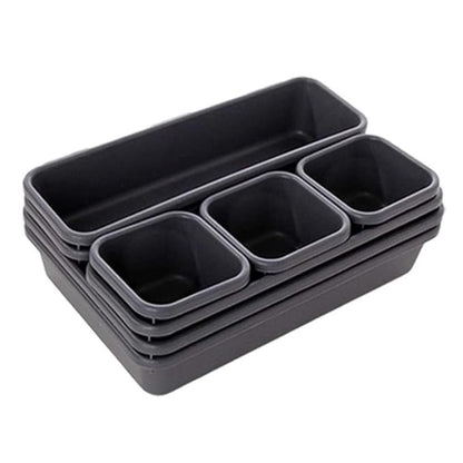 Plastic Divided Interlocking Cutlery Drawer Desk Organizer Kit With Multi Shapes Set Of 8 Pieces - Dark Grey