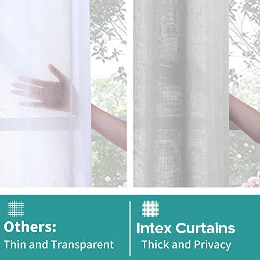 INtex CURTAINS Natural Linen Curtains -Semi Transparent Sheer -Soft And Durable Fabric -For Living Rooms And Bedroom Steel Grommets -Two Pieces 145W x 180L CM Light Grey