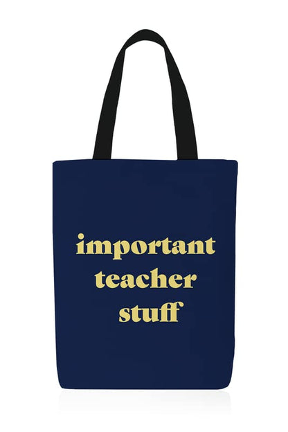 Canvas Teacher Stuff Tote Bag, a Durable and Reusable Bag in Dark Blue, 32x45 cm, a Perfect and Practical Gift for Educators to carry Books, Supplies, and Everyday Essentials