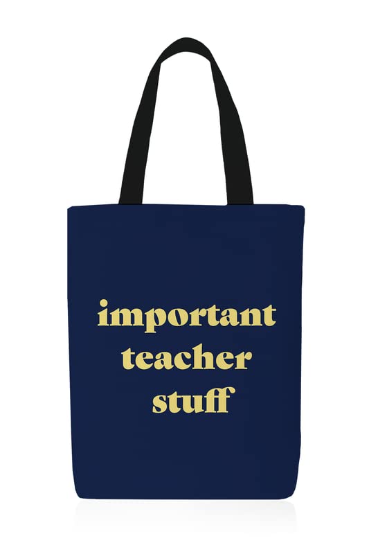 Canvas Teacher Stuff Tote Bag, a Durable and Reusable Bag in Dark Blue, 32x45 cm, a Perfect and Practical Gift for Educators to carry Books, Supplies, and Everyday Essentials