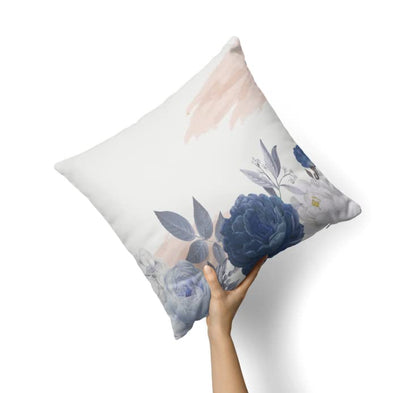 Bloom Cushion Cover in Blue & White, 40x40 cm, a decorative throw pillow with a fresh floral design, perfect for adding a touch of elegance and serenity to your living room or bedroom
