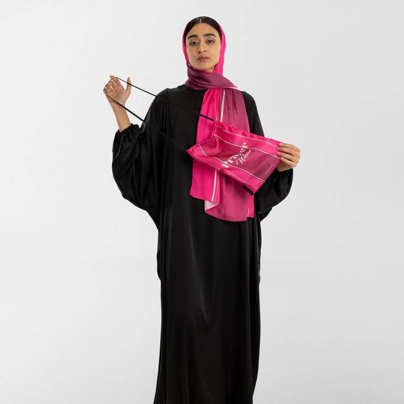 Isdal Al-Taqwa Women's Prayer Dress, a One-Piece Garment in Pink & Black made from Soft, Flowing Satin for Full Coverage, One Size Fits All, a Lovely and Comfortable Prayer Abaya for Salah
