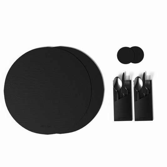 Leather Placemat Set with Coasters And Holders - Faux Leather Dining Table Protection - Heat And Scratch Resistant
