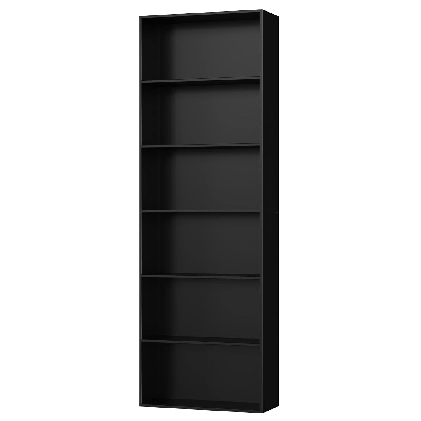 Bookcase 6 Tiers in Black, 60x23.5x180cm, Tall Bookshelf Display Shelf, Freestanding Wooden Storage Unit for Living Room, Bedroom, Office, Modern Vertical Shelf