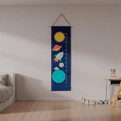 Fabric Posters For Kids – Height Measurement Wall Hanging with Wooden Frame – Bohemian Nursery Room Decor for Boys & Girls – Canvas Ruler Chart