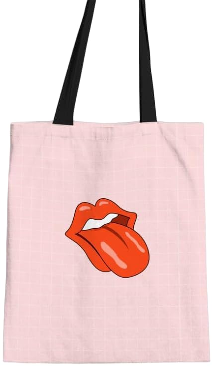 Canvas Tongue Tote Bag, a Durable and Reusable Shopping Bag in Pink & Red, 32x45 cm, a Fun and Quirky Carrier for Groceries, Books, Shopping, or Everyday Essentials