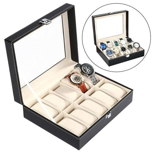 10 Grid Slots PU Leather Luxury Brand Watch Display Box Watches Case Jewelry Storage Holder Organizer