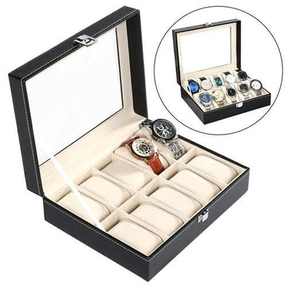 10 Grid Slots PU Leather Luxury Brand Watch Display Box Watches Case Jewelry Storage Holder Organizer