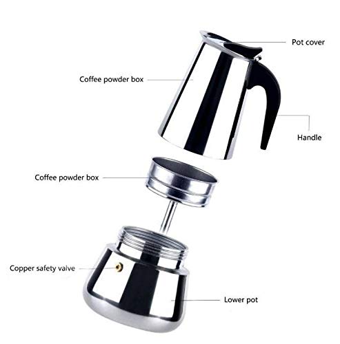 Italian Coffee Maker, Stainless Steel Espressos Coffee Maker, Classic Moka Coffee Maker, Steel Container for Making Coffee with Ergonomic Handle Keeps Heat (4 Cups)