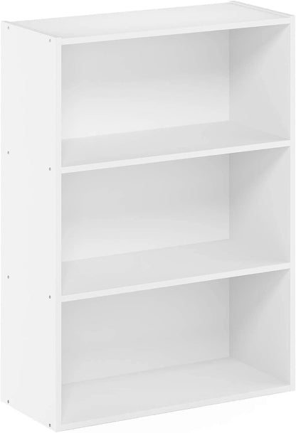 3-Tier Open Shelf Bookcase, Engineered Wood Storage Organizer, Versatile and Modern Standing Bookshelf for Home Office or Living Room, Plain White Finish, Compact Size