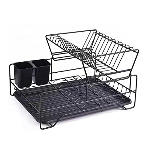 Orchid M TIM Dish Drying Rack, 2-tiers Dish Rack Drainer Set with Drain Board Tray for Kitchen Counter