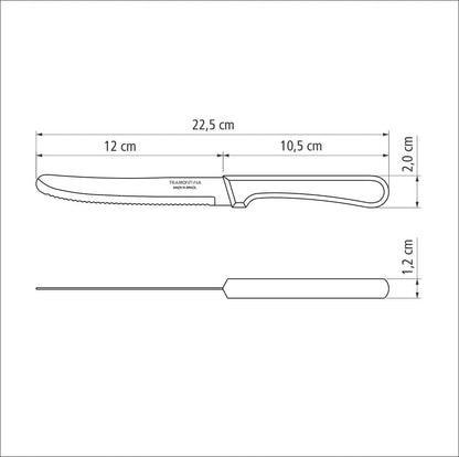 Plenus 5 Inches Fruit Knife with Stainless Steel Blade and Black Polypropylene Handle - Pack of 12