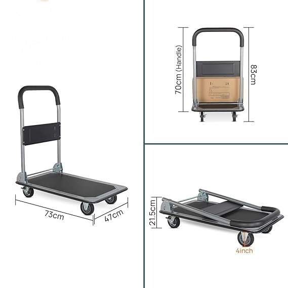 CROWN CTC-A150 150 Kg Portable Folding Metal Hand Platform Trolley Hand Truck with 360° Rotating & Locking Wheels for Home & Warehouse Use BY CIRCLE TOOLS