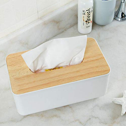 Multifunction Tissue Box Cover with Storage Caddy, White Desktop Organizer for Home & Office, Holder for Remote Controls, Phone, & Makeup, Modern Napkin Dispenser with Supply Organizer
