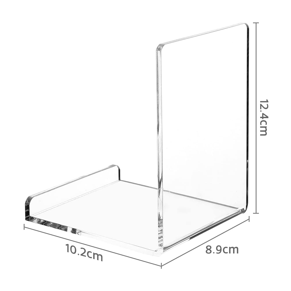 2-Piece Clear Acrylic Bookends Set, 10.4 x 8.9 x 12.5 cm L-Shaped Transparent Book Holders for Office, Home, Library, and Desk Shelf Display