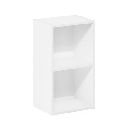 2-Tier Cube Bookcase, Small Storage and Book Organizer, Compact Two-Cube Shelf in White Finish, Perfect for Desktop or Floor Use in any Room or Office Setting